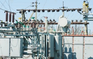 Electric power station on blue sky