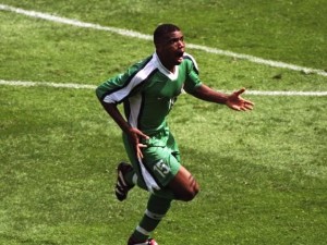 Oliseh wheeling away after punishing Spain with a screamer