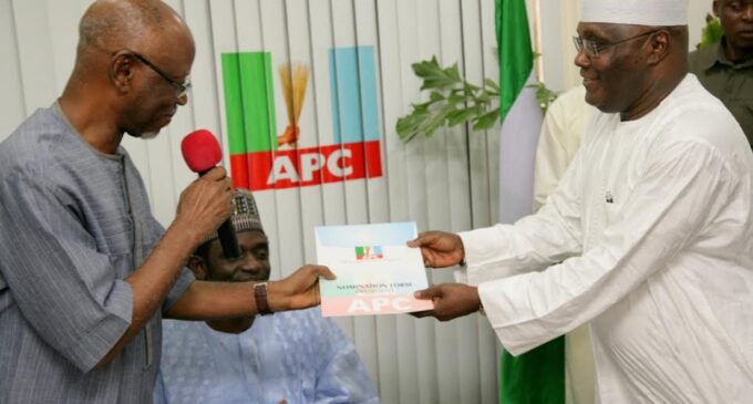Atiku scores the ‘opening goal’ by picking APC’s presidential nomination form
