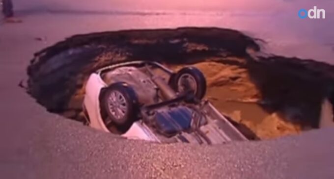 Sinkhole swallows car in China
