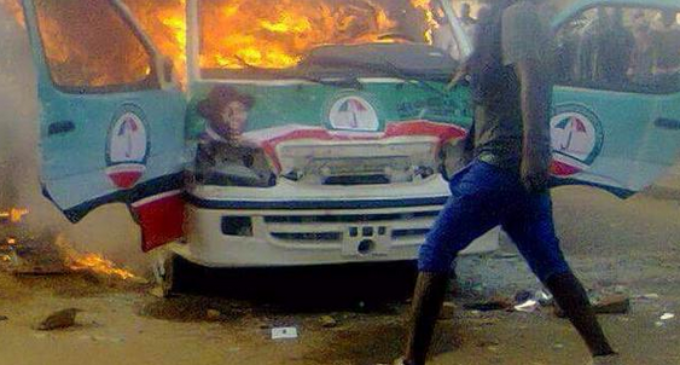 APC supporters burnt Jonathan’s campaign bus in Jos, president’s aide alleges