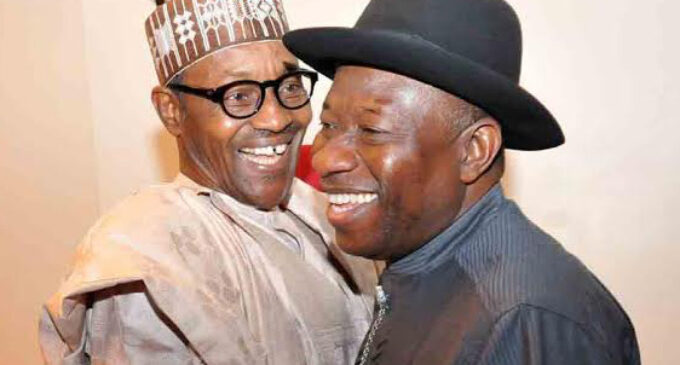 Jonathan, Buhari embrace, sign poll peace deal