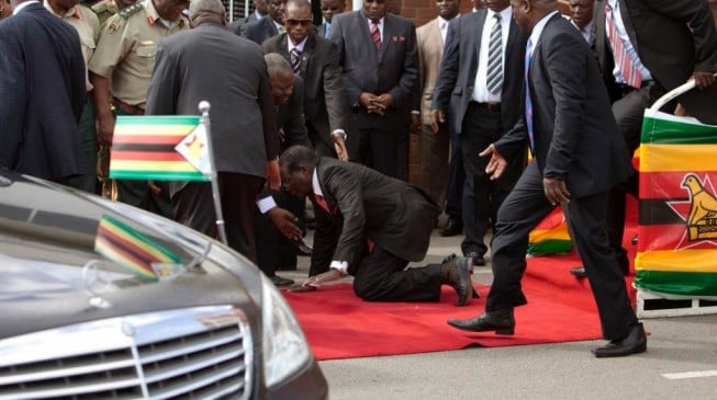 90-year-old Mugabe falls at Harare Airport