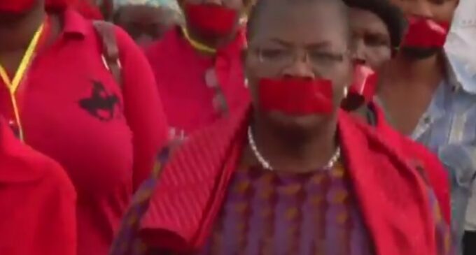 VIDEO: BBOG group protests for Chibok girls ‘with sealed lips’