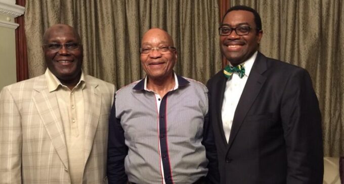Atiku meets Zuma for Adesina’s ADB presidential ambition