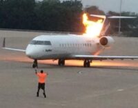 Plane catches fire at US airport