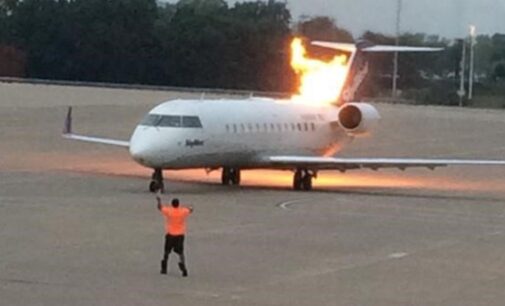 Plane catches fire at US airport