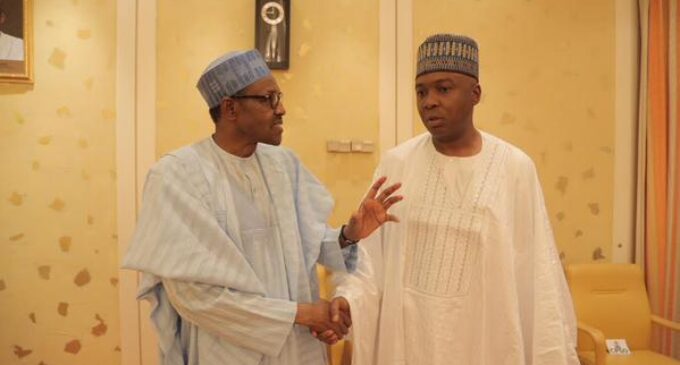 Buhari meets with Saraki as senate insists Ali must appear in uniform
