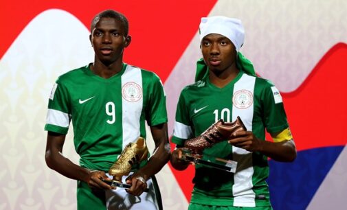5 youth players flying the Nigerian flag proudly