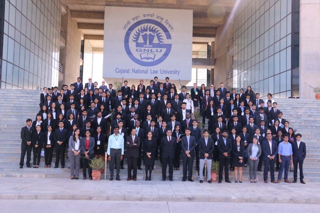 Group photo of all participants at the 8th edition of the  Gujarat National Law University International Moot Court Competition on International trade law 2016