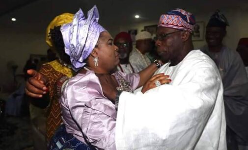 EXTRA: Obasanjo hugs Patience Jonathan