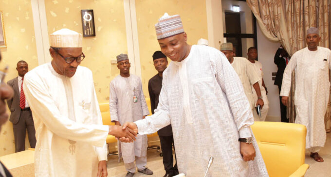 Saraki finally meets with Buhari as budget impasse is resolved after 10-minute parley