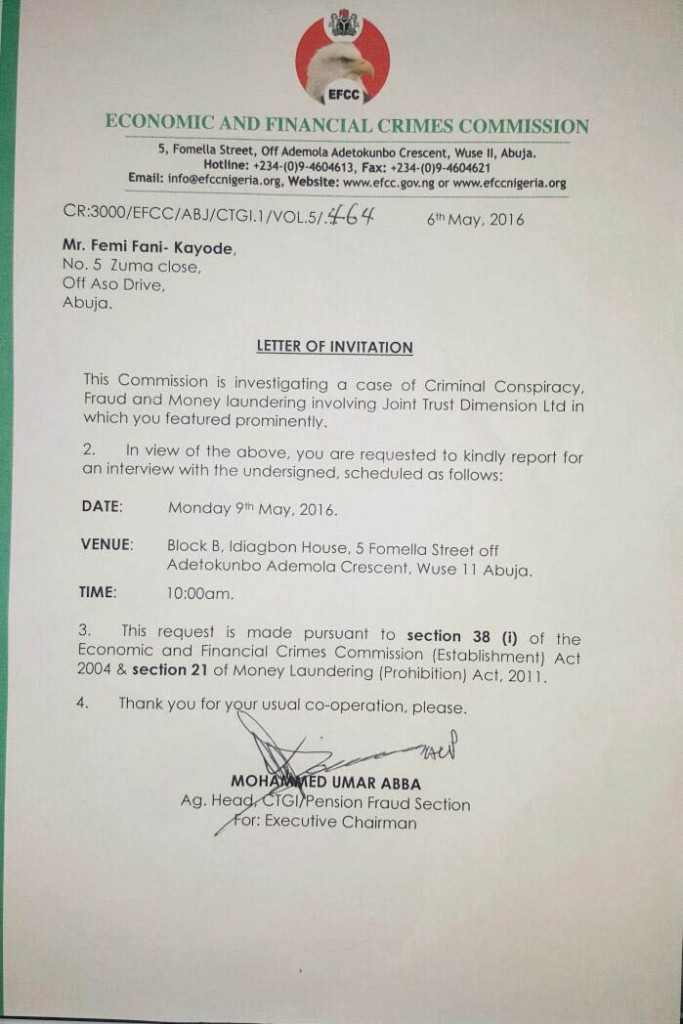 Efcc letter to FFK