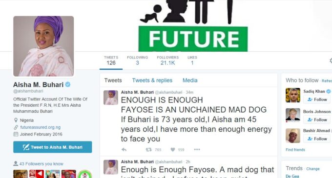 Did Aisha Buhari just call Fayose a mad dog?