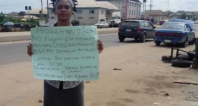 I was first to carry a placard but Osinbajo met my imitator, says jobless PhD student