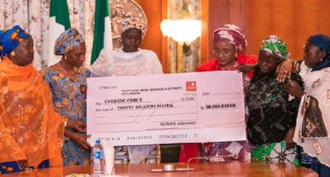 Buhari’s wife donates N30m cash to Chibok parents