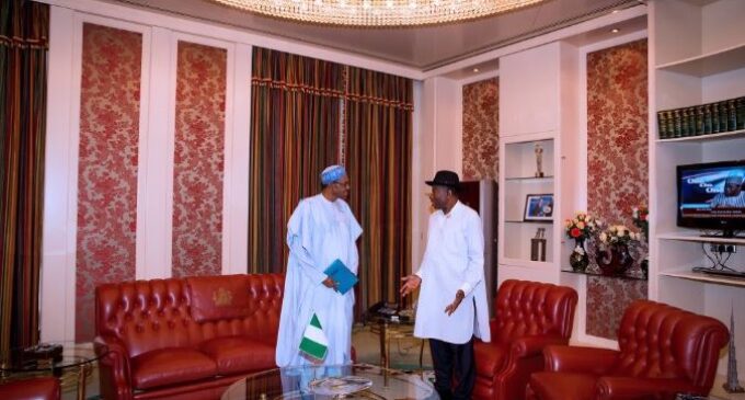 PHOTOS: Jonathan meets Buhari in Aso Rock