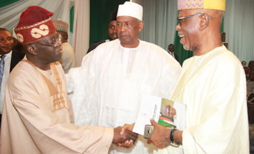 Tinubu, Oyegun shake hands but avoid each other at Buhari’s book launch
