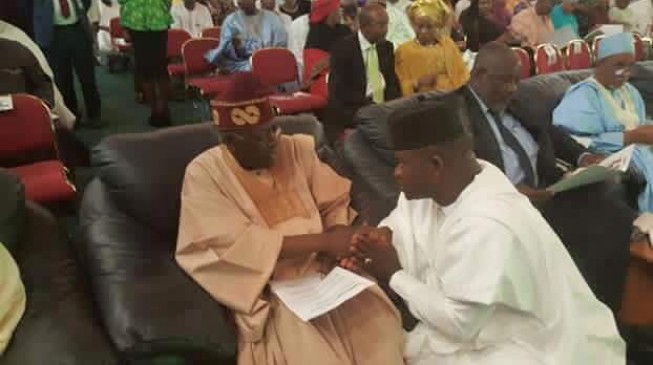 EXTRA: Yahaya Bello kneels for Tinubu