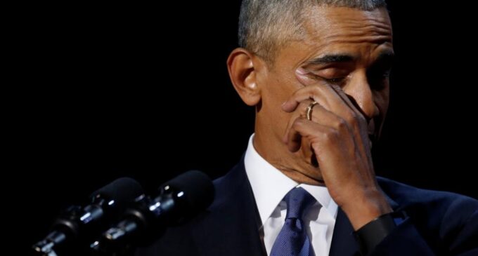 Emotional Obama sheds tears thanking Michelle in farewell speech