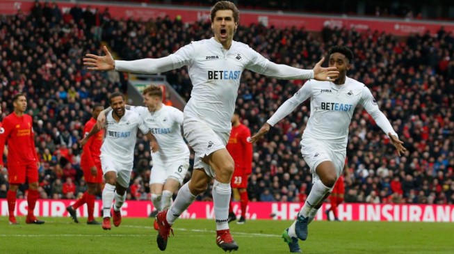 Swansea beat Liverpool for first ever league game win at Anfield
