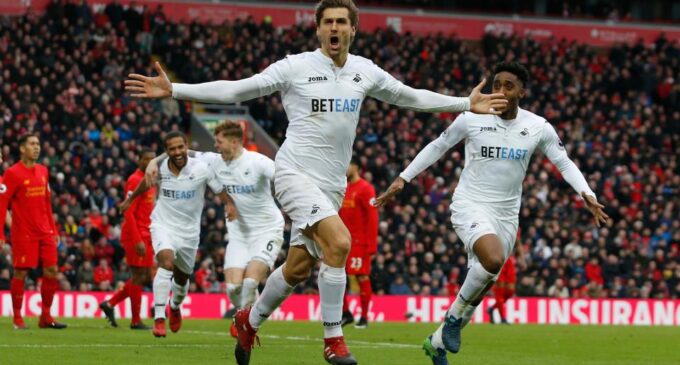 Swansea beat Liverpool for first ever league game win at Anfield