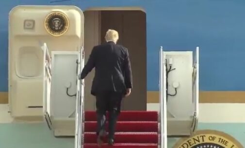 Trump refuses to wave as he boards Air Force One for the first time