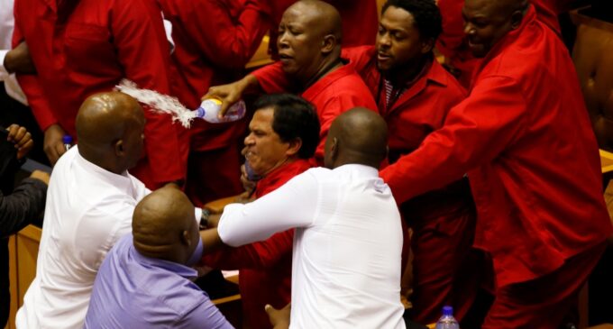 South African lawmakers exchange blows at parliament