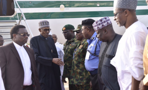 The moment Buhari arrived after 49 days break in the UK