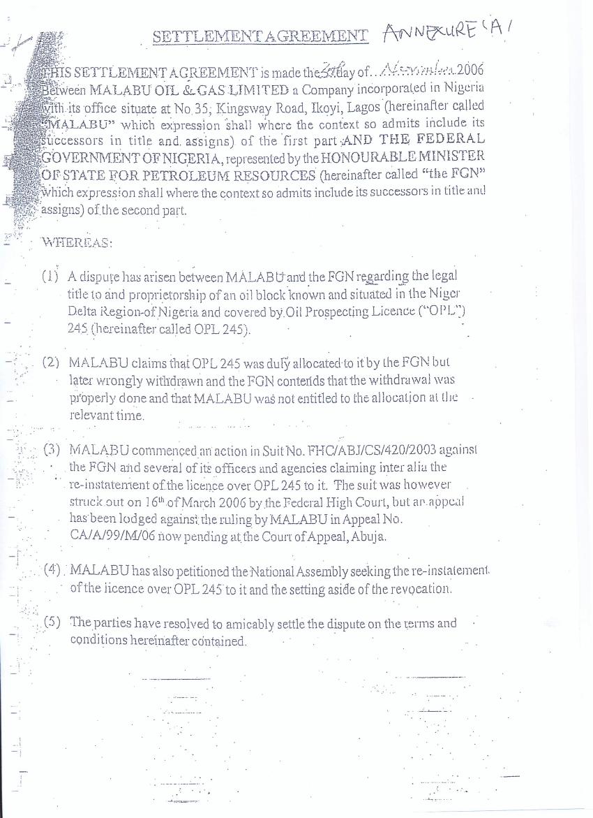 Document Showing the Malabu Oil Deal