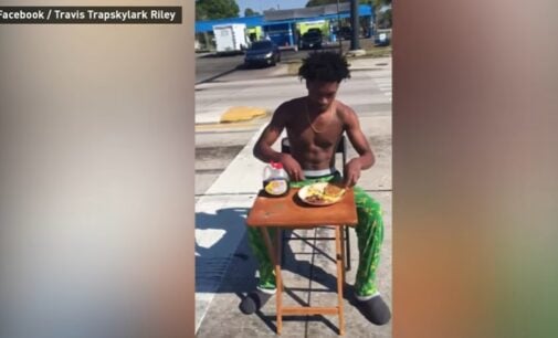Man charged for eating pancakes in the street
