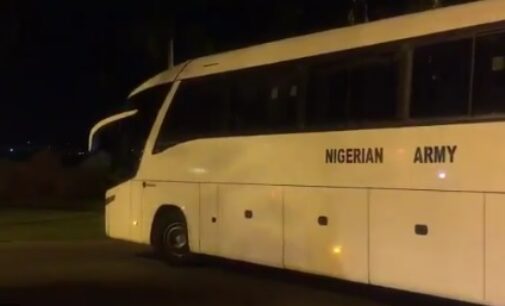 Chibok girls departing Aso Villa after meeting Buhari