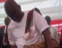 VIDEO: Fayose turns drummer at party