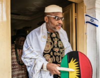Drama in court as DSS, judge insist Nnamdi Kanu can’t wear outfit with ‘lion head’ design