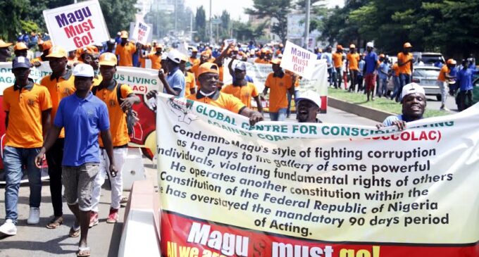 ‘Magu must go’ protesters storm EFCC headquarters