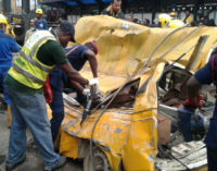 Five killed as container falls on commercial bus in Ojota