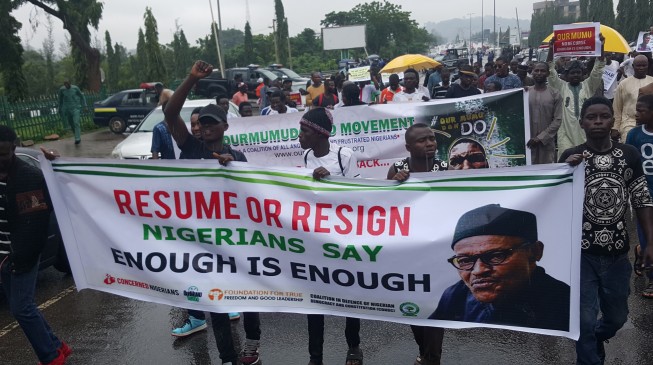 Anti-Buhari protest regains momentum as Jim Iyke, Aisha Yesufu storm Unity Fountain