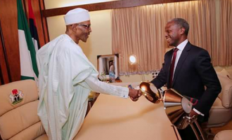 PHOTOS: Buhari receives Osinbajo at home