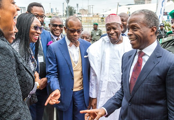 Vice President Yemi Osinbajo, SAN received by Mahmoud Abubakar, President of NBA on his arrival during the Conference in Lagos. 