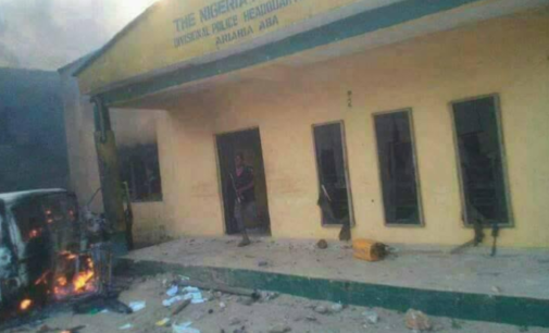 PHOTOS: Police station burnt down in Abia