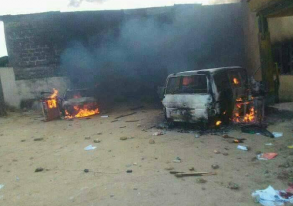 Vehicles burning in the police station premises