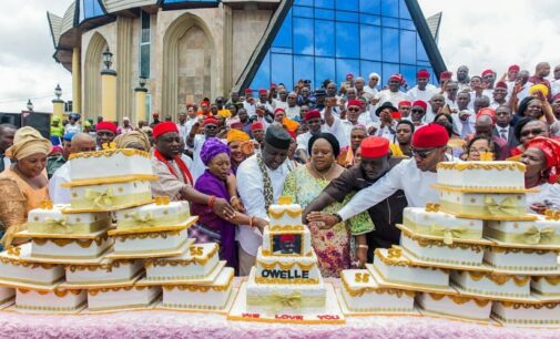 EXTRA: ‘One LGA, one cake’ — Imo women baptise Okorocha with 27 birthday cakes