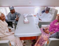 PHOTOS: Buhari relaxes with wife, children en route Turkey
