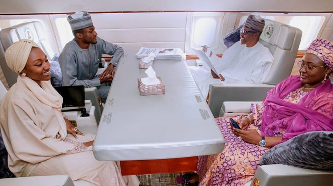PHOTOS: Buhari relaxes with wife, children en route Turkey