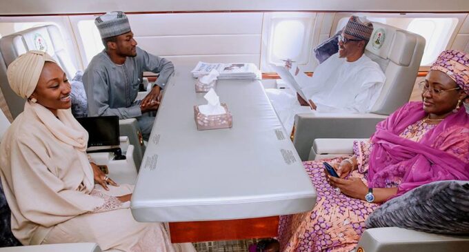PHOTOS: Buhari relaxes with wife, children en route Turkey