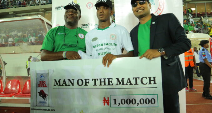 Abdullahi gets 10 bags of rice as Nigeria-Zambia man of the match