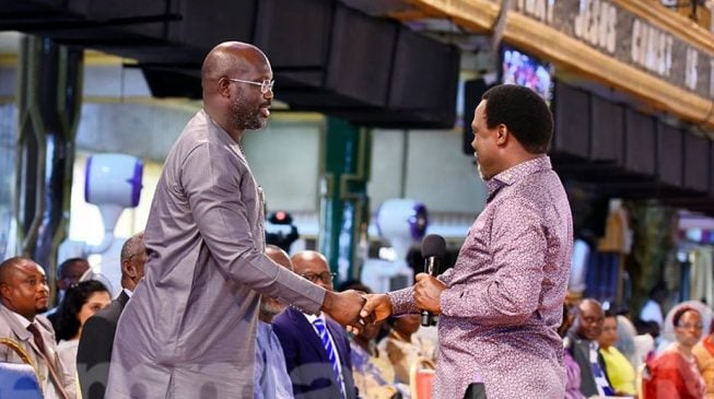 George Weah storms TB Joshua’s church