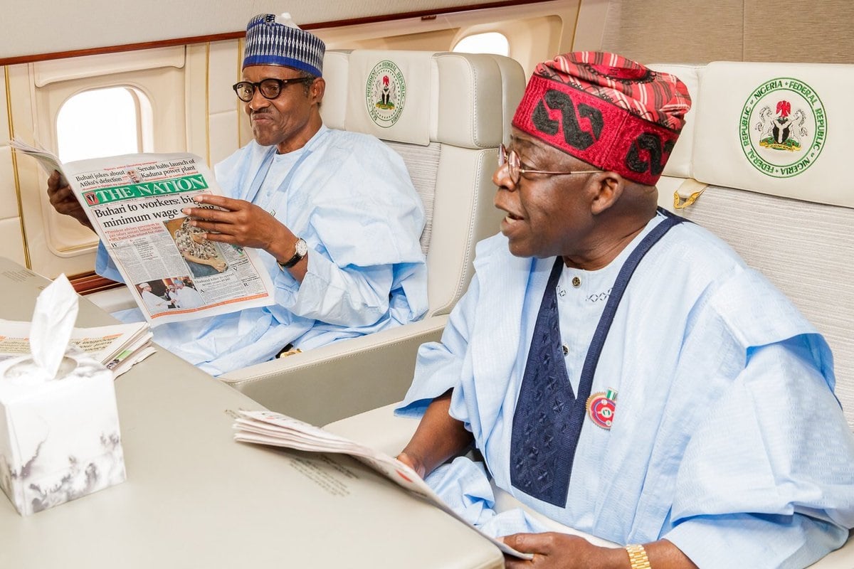 [PHOTOS] Buhari Departs To Abidjan For EU-AU summit As Tinubu Is On Board With PMB