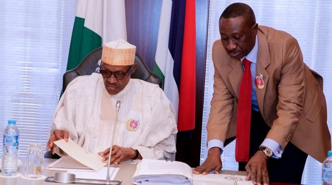 President Buhari Meets With Service Chiefs At Old Aso Rock Office