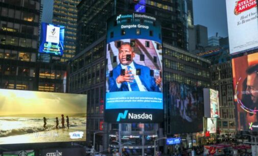 Dangote’s picture displayed at New York’s NASDAQ Tower
